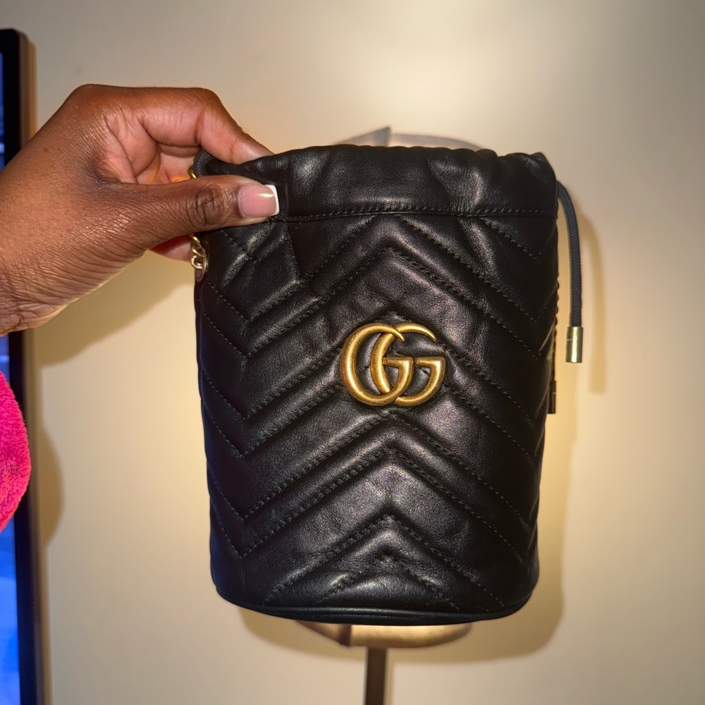 Gucci Black Quilted Mini Bag with Gold Logo